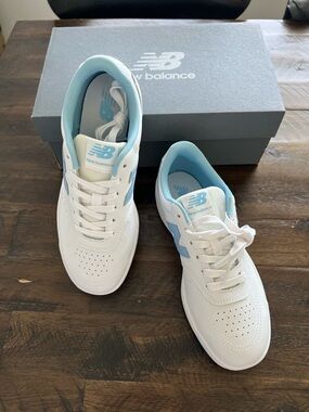 New Balance White Sneakers with Light Blue Trim